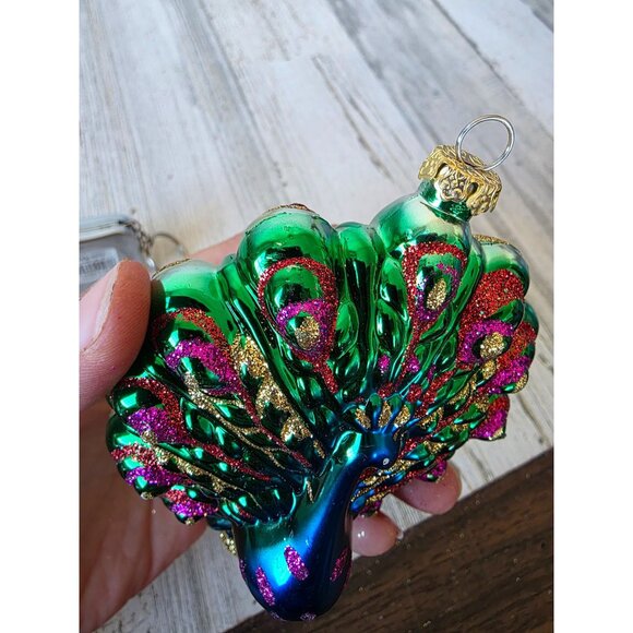 Glitter peacock green ornament glass Xmas tree blue - Picture 11 of 11